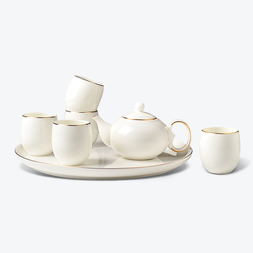 White with Gold Trim Ceramic Kung Fu Tea Set-1