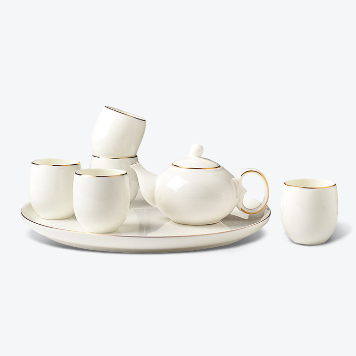 White with Gold Trim Ceramic Kung Fu Tea Set-1