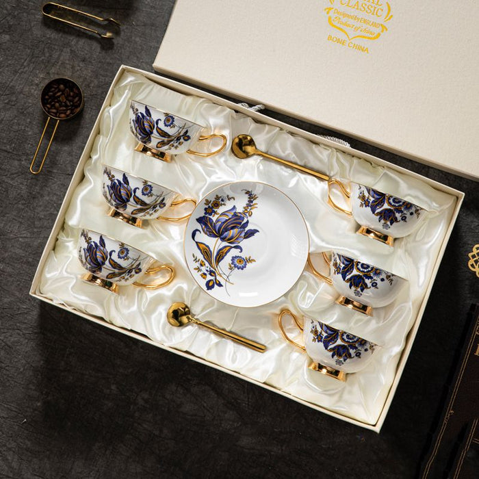 Bone China Golden Rim Coffee Cup and Saucer Set of 6-3