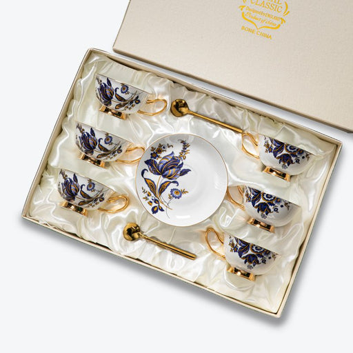 Bone China Golden Rim Coffee Cup and Saucer Set of 6-1