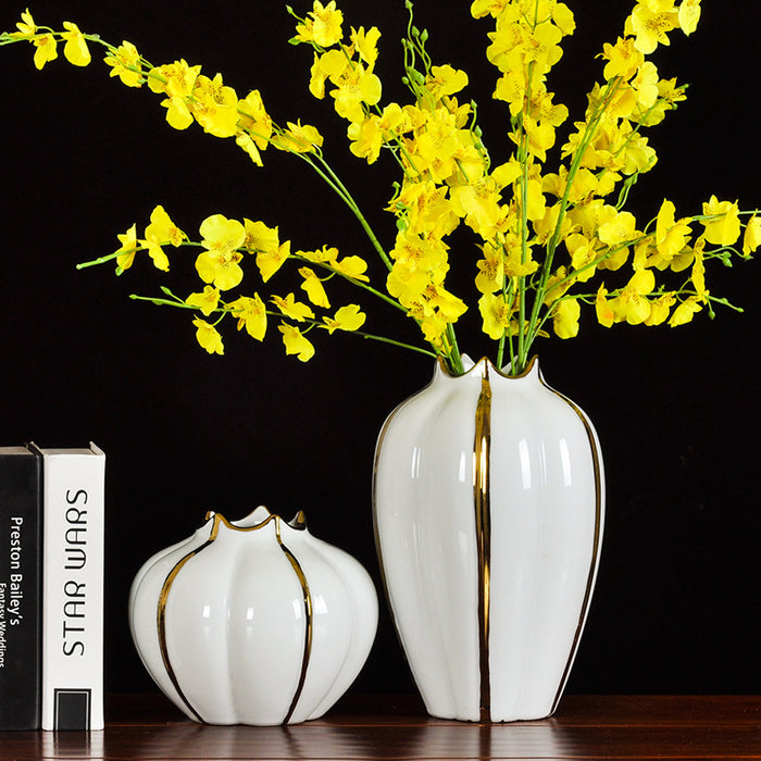 Chinese White Pumpkin Ceramic Vase